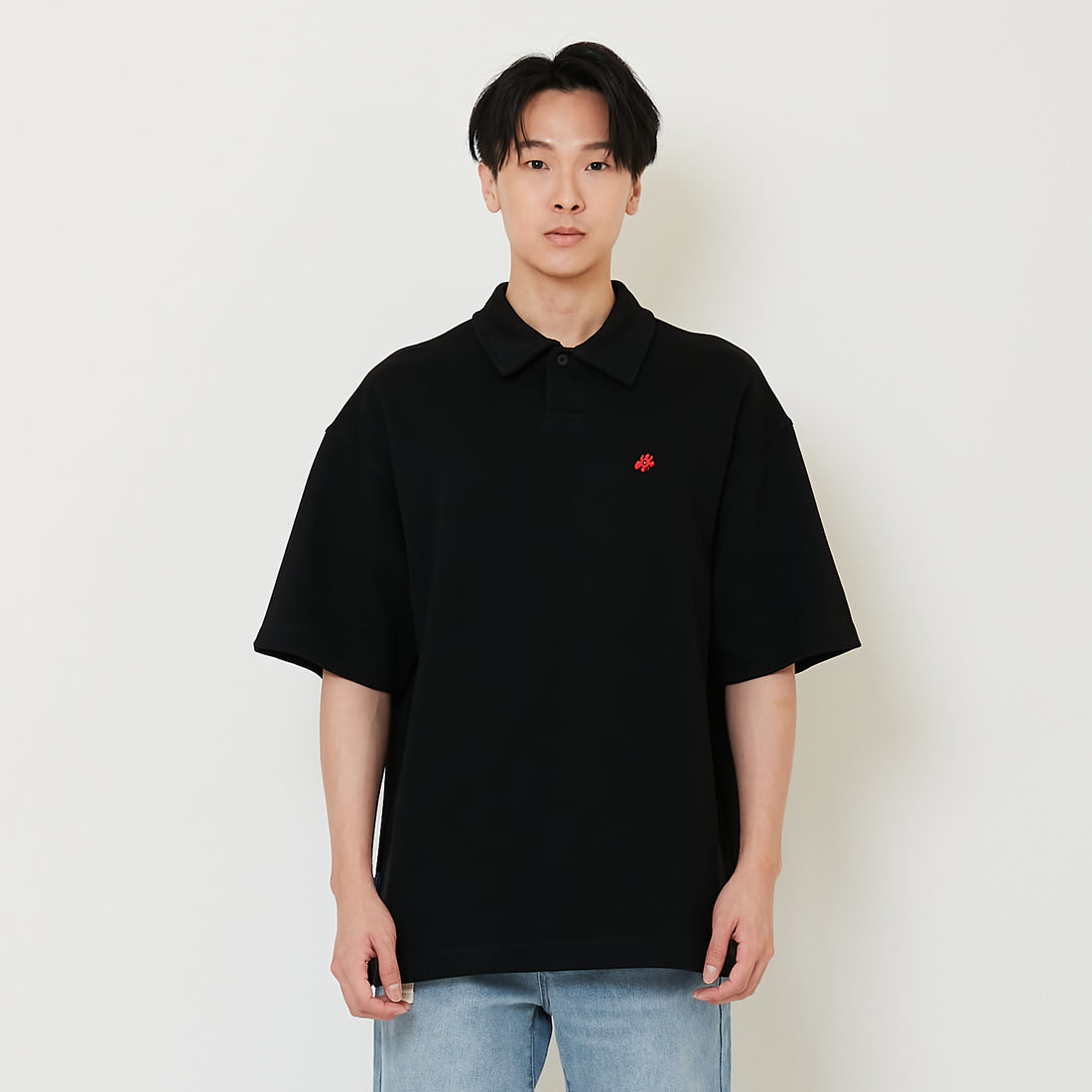 Men Oversized Polo Tee - Black - SM2411232C