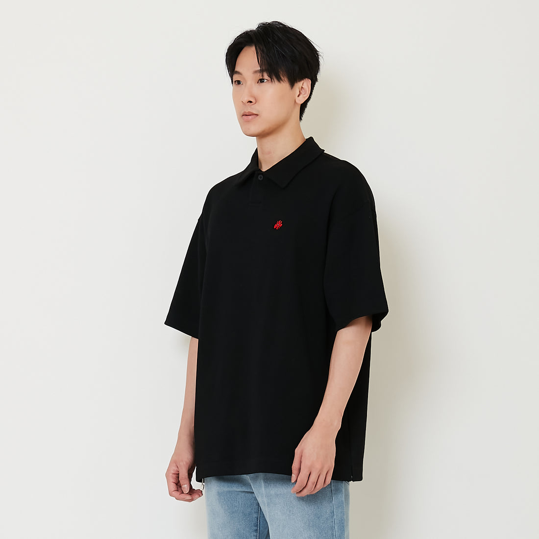 Men Oversized Polo Tee - Black - SM2411232C