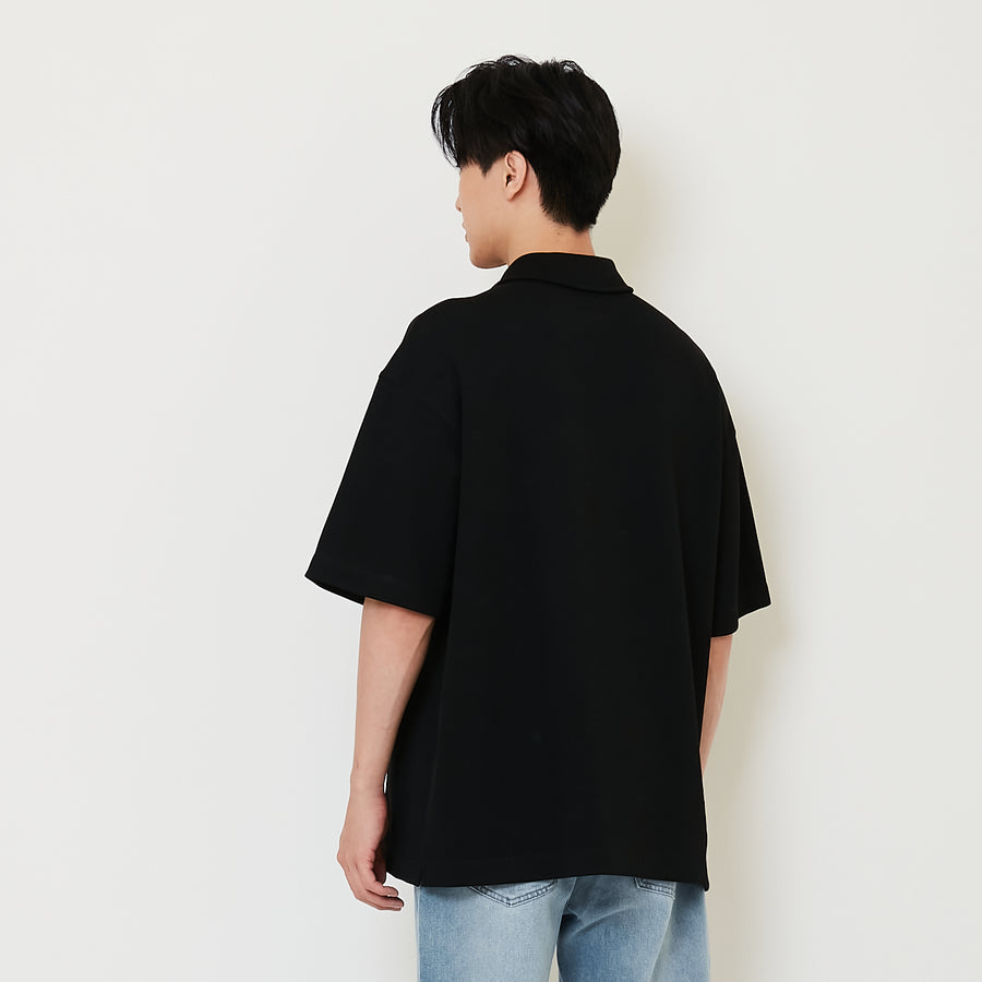 Men Oversized Polo Tee - Black - SM2411232C