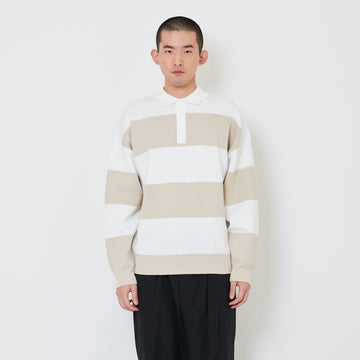 Men Oversized Polo Sweater - Beige - SM2411233A