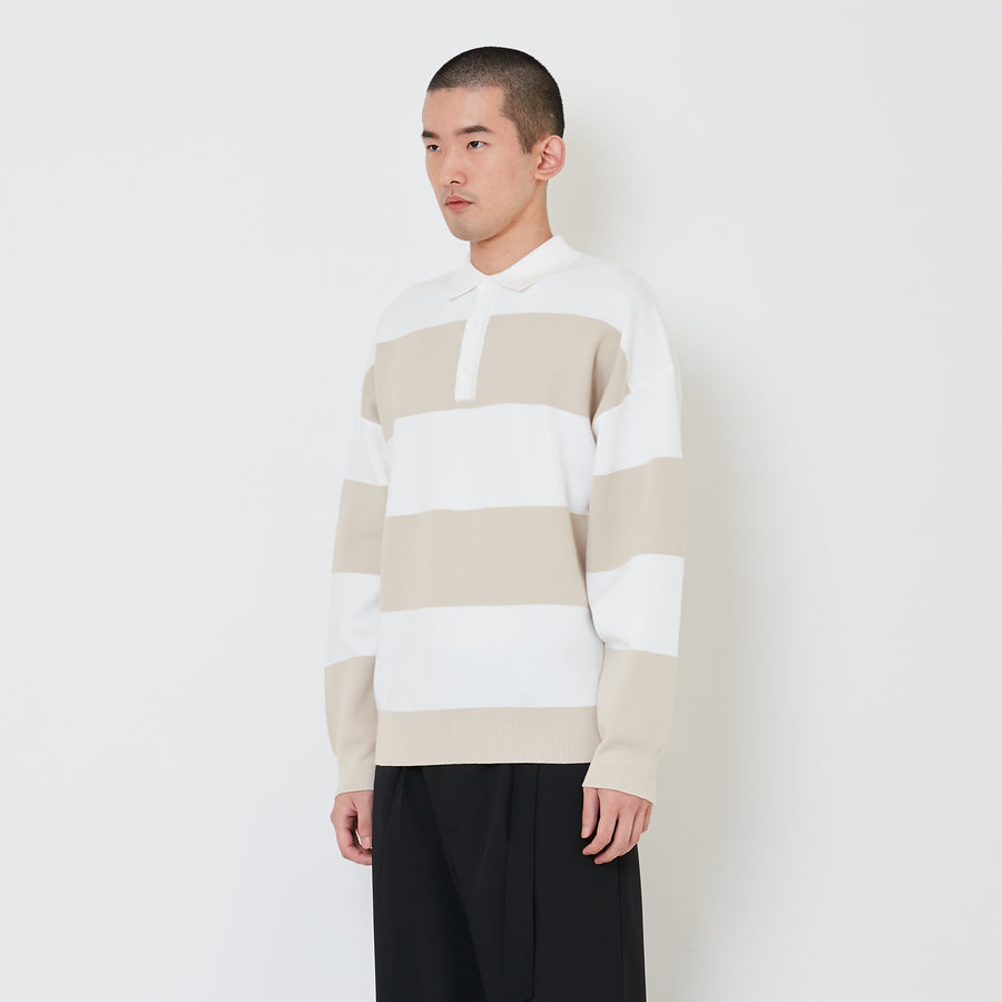 Men Oversized Polo Sweater - Beige - SM2411233A