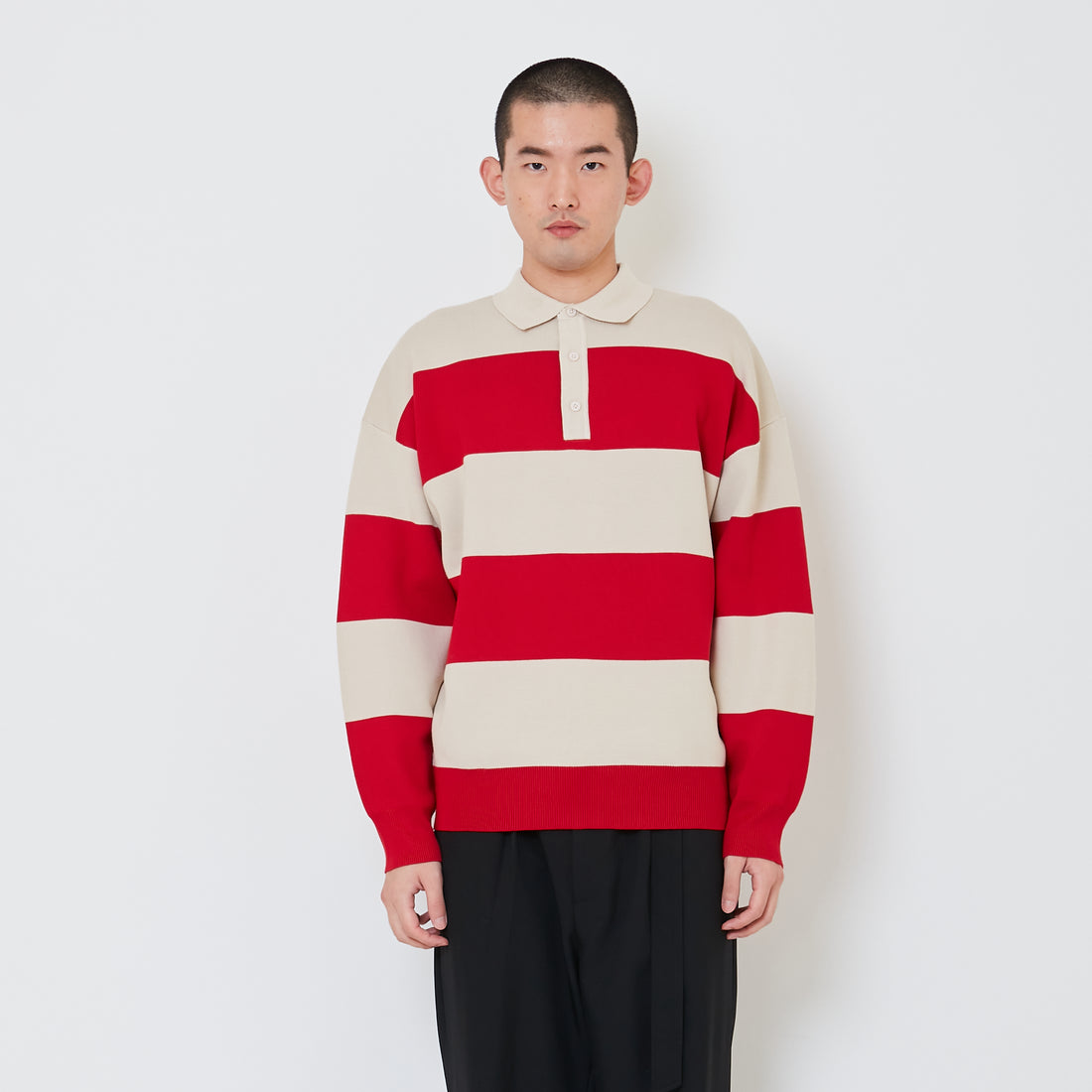 Men Oversized Polo Sweater - Dark Red - SM2411233B