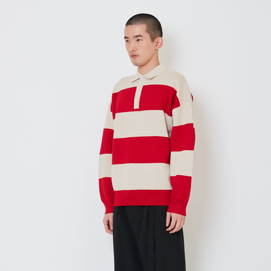 Men Oversized Polo Sweater - Dark Red - SM2411233B