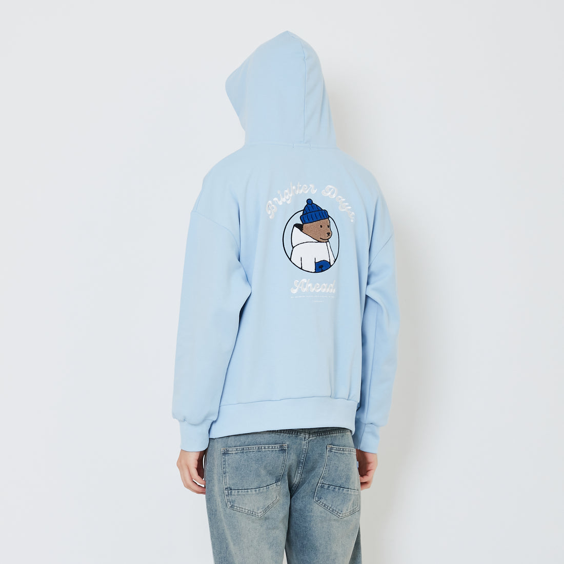 Men Embroidery Oversized Hoodie - Light Blue - SM2411243B