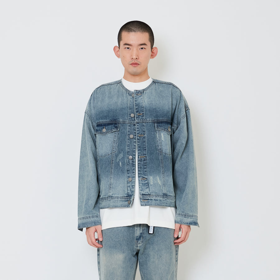 Men Oversized Denim Jacket - Light Blue - SM2412240A