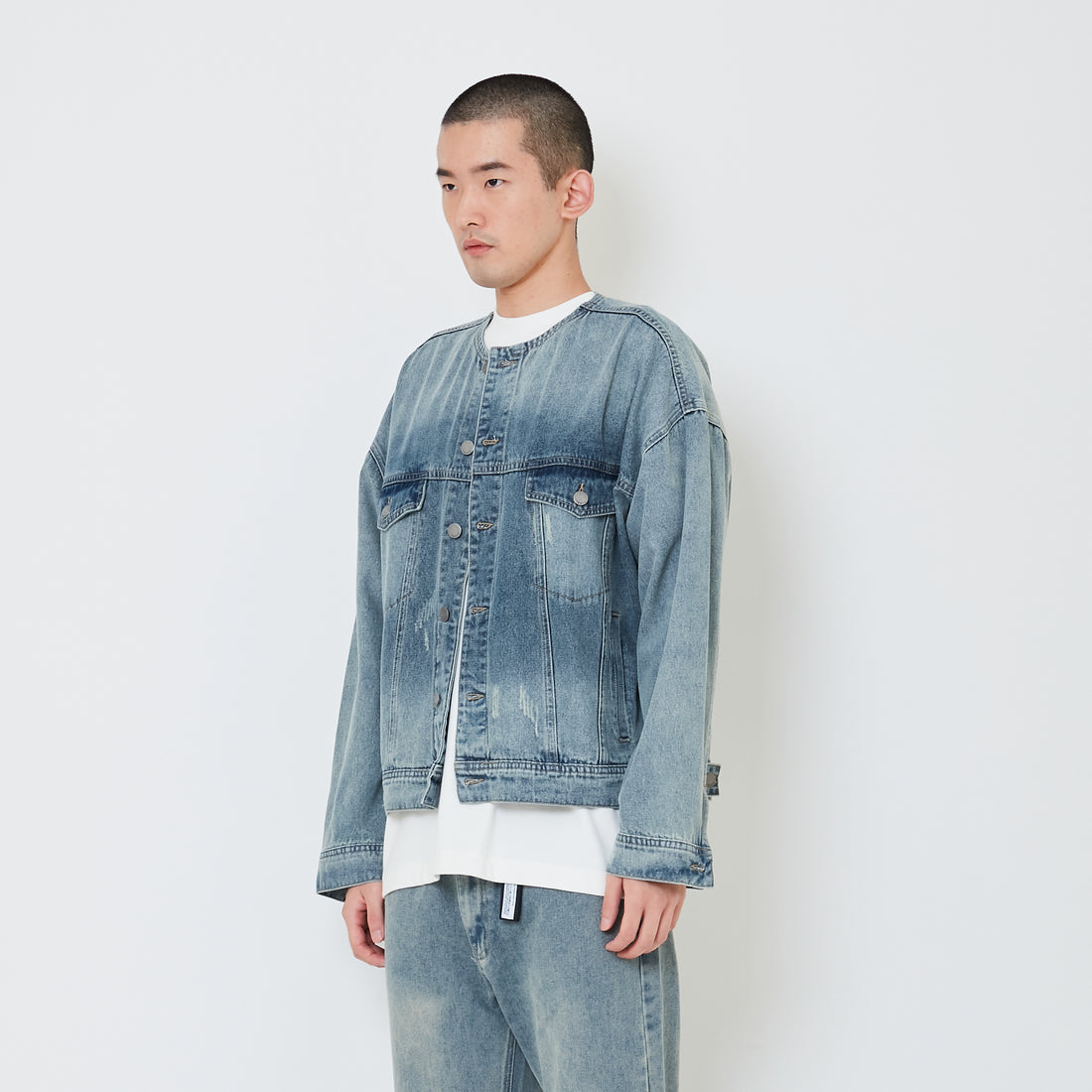 Men Oversized Denim Jacket - Light Blue - SM2412240A