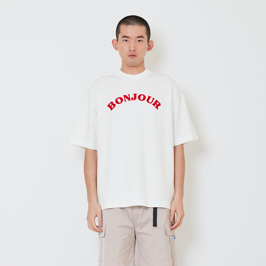 Men Embroidery Oversized Tee - Off White - SM2412247A