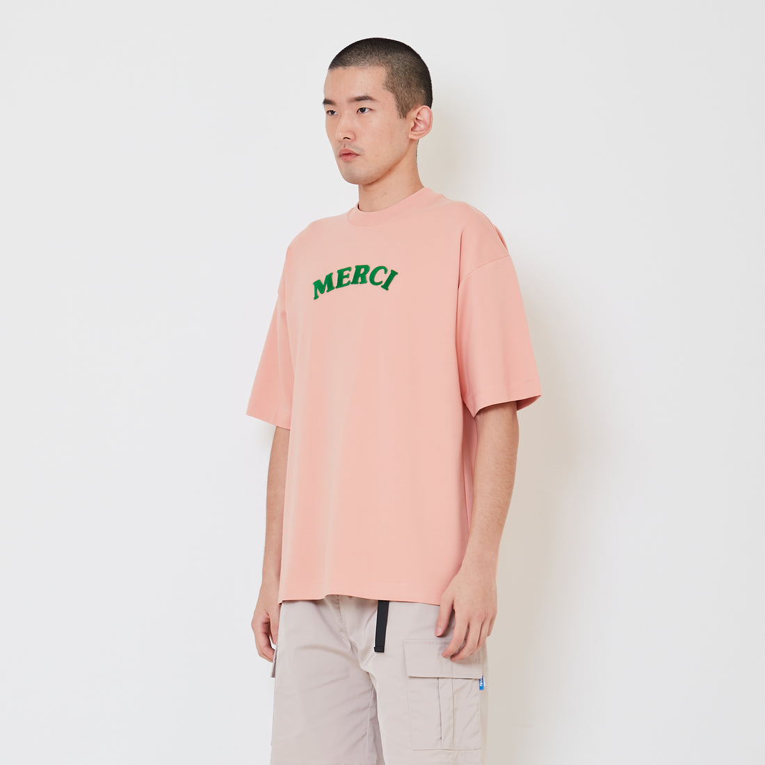 Men Embroidery Oversized Tee - Blush - SM2412247C