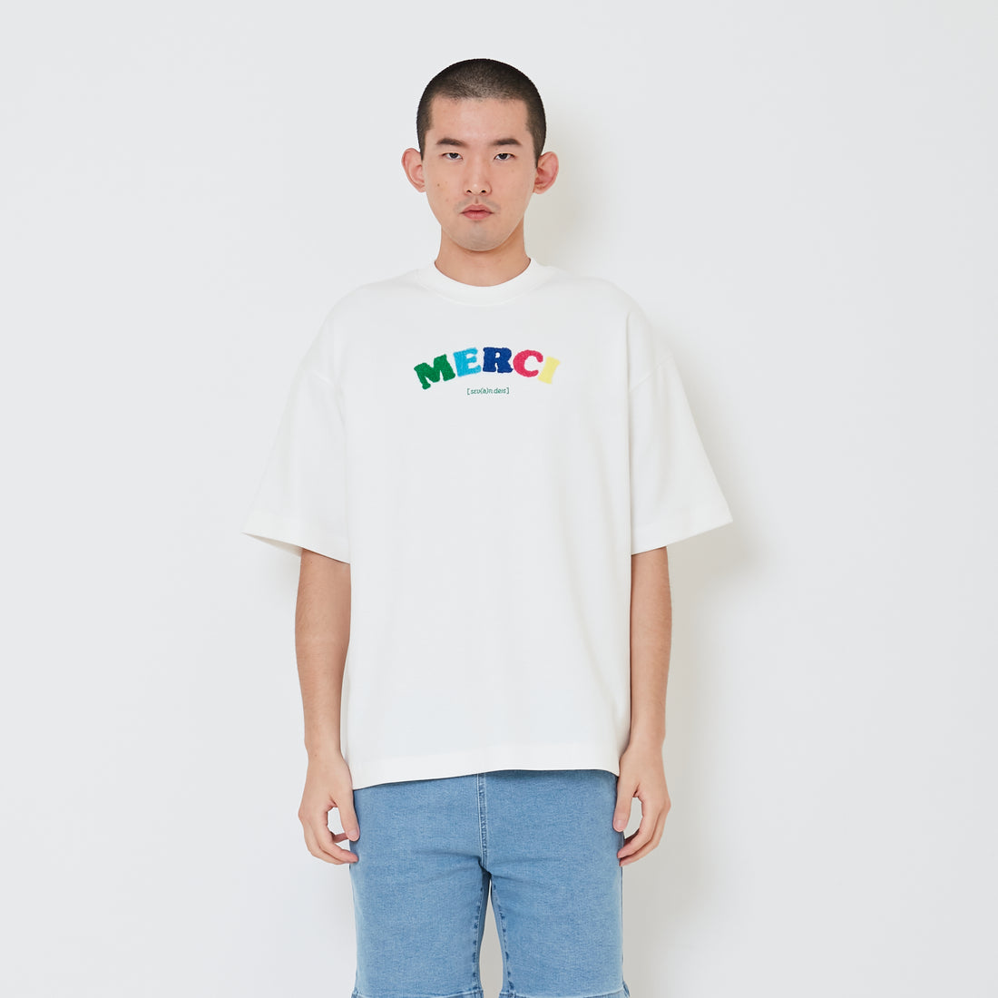 Men Embroidery Oversized Tee - Off White - SM2412248A