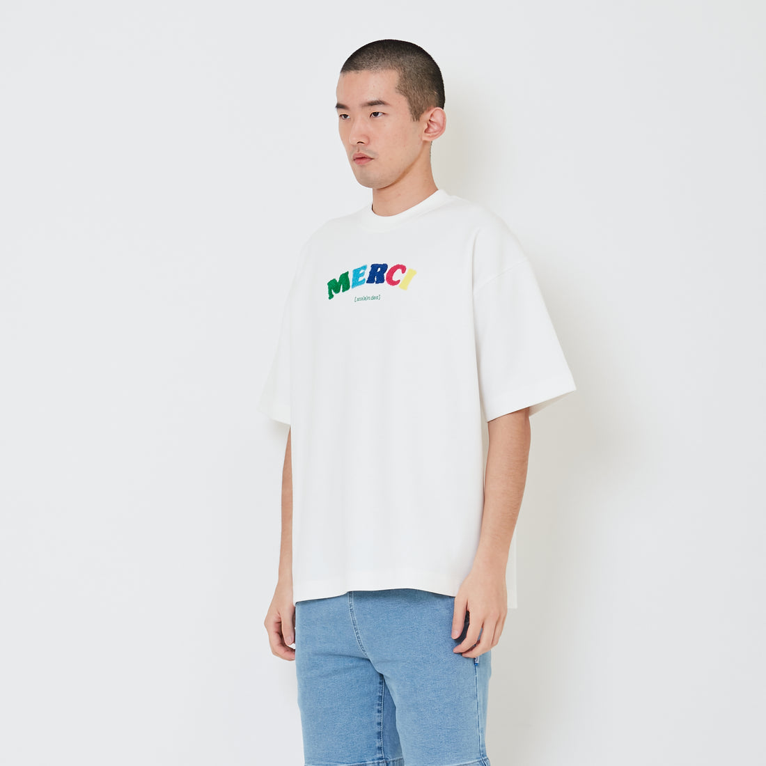 Men Embroidery Oversized Tee - Off White - SM2412248A