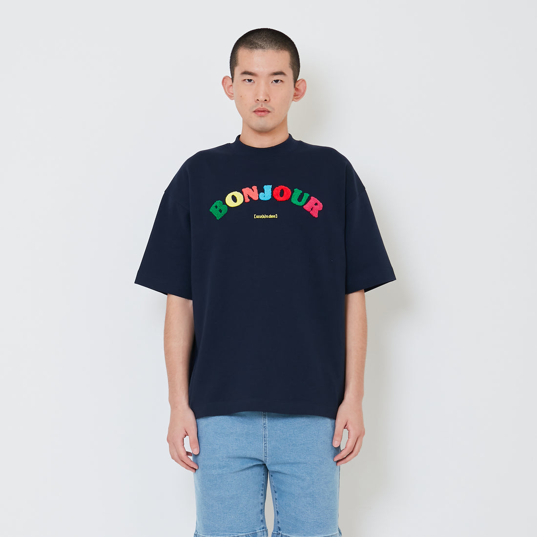 Men Embroidery Oversized Tee - Navy - SM2412248B