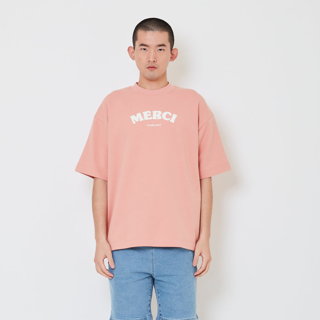 Men Embroidery Oversized Tee - Blush - SM2412248C