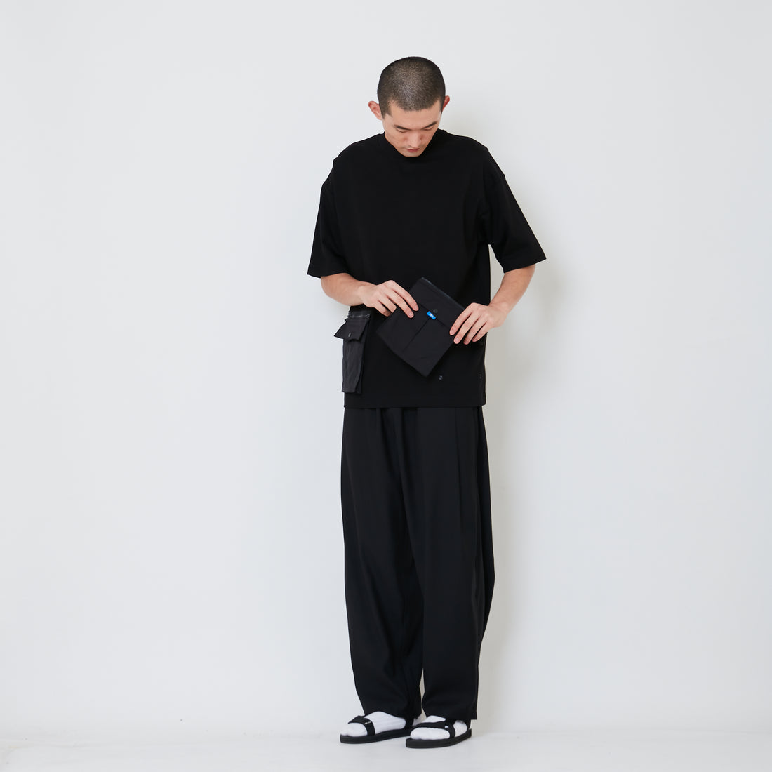 Men Detachable Patch Pocket Oversized Top - Black - SM2412250C