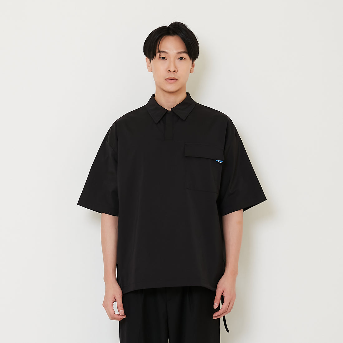 Men Oversized Nylon Polo Tee - Black - SM2412251B