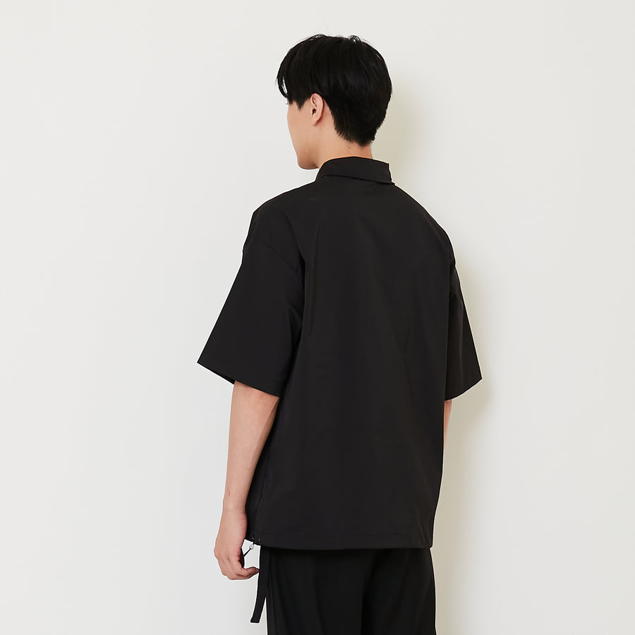 Men Oversized Nylon Polo Tee - Black - SM2412251B