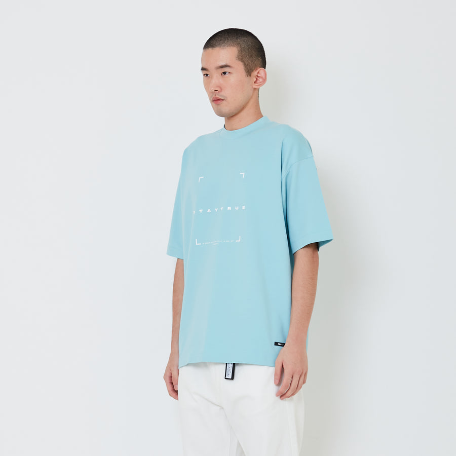 Men Printed Oversized Tee - Sky Blue - SM2412256B