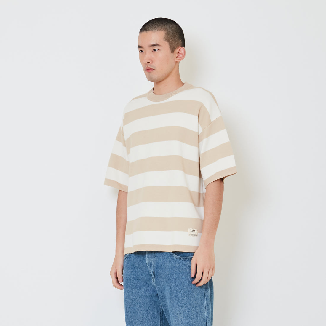 Men Oversized Stripe Sweater - Beige - SM2412257A