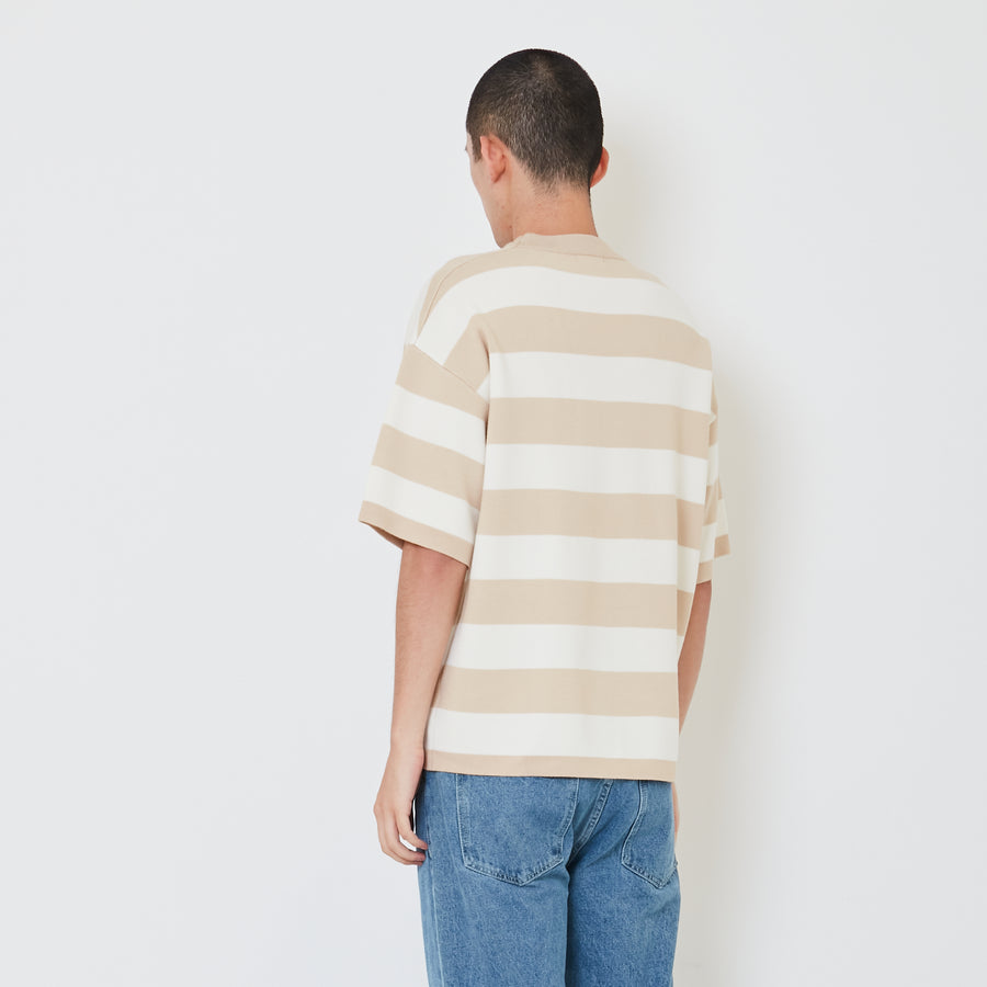 Men Oversized Stripe Sweater - Beige - SM2412257A