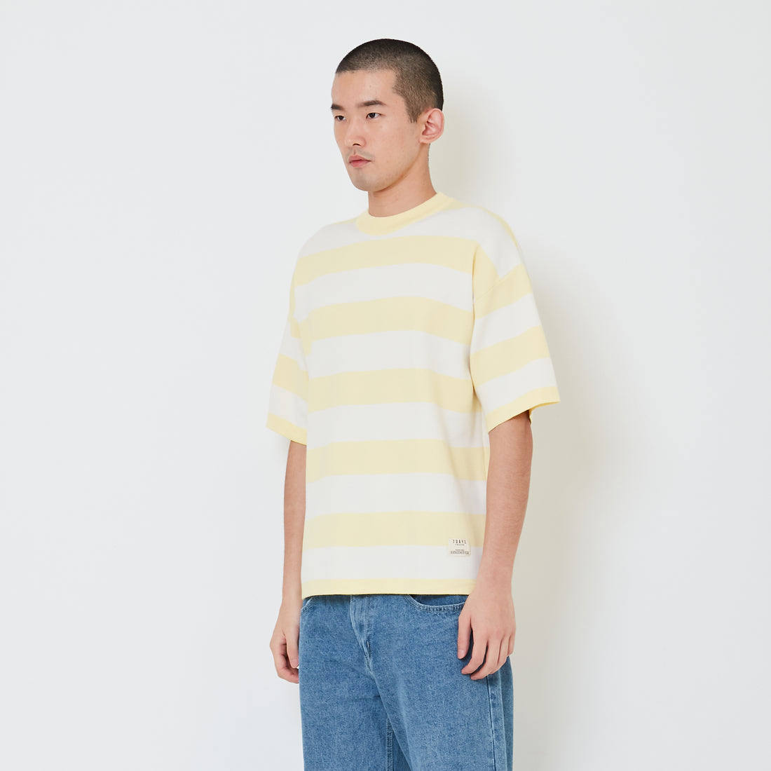 Men Oversized Stripe Sweater - Light Yellow - SM2412257B