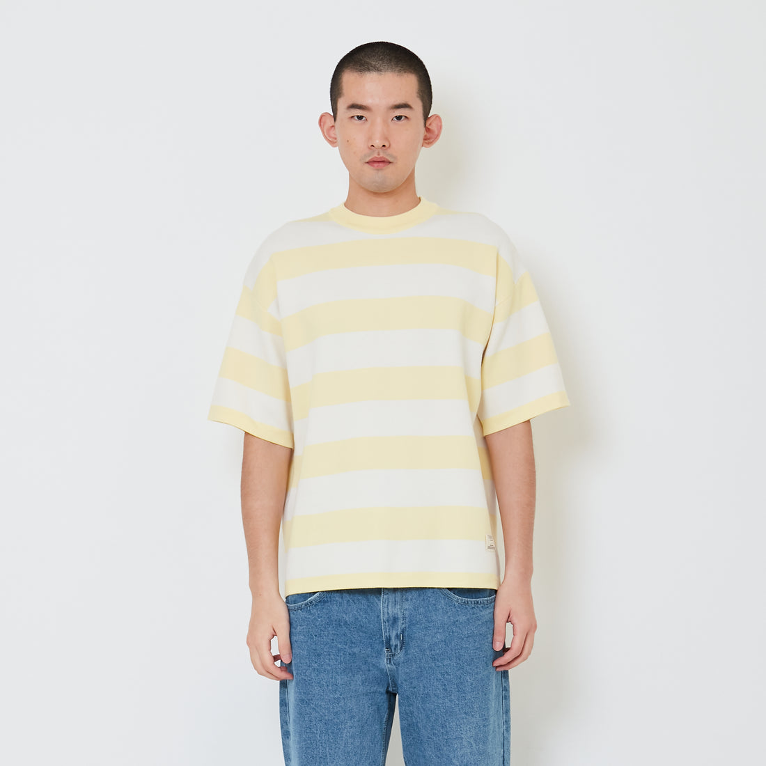 Men Oversized Stripe Sweater - Light Yellow - SM2412257B