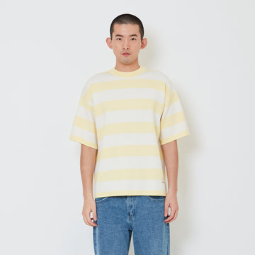 Men Oversized Stripe Sweater - Light Yellow - SM2412257B