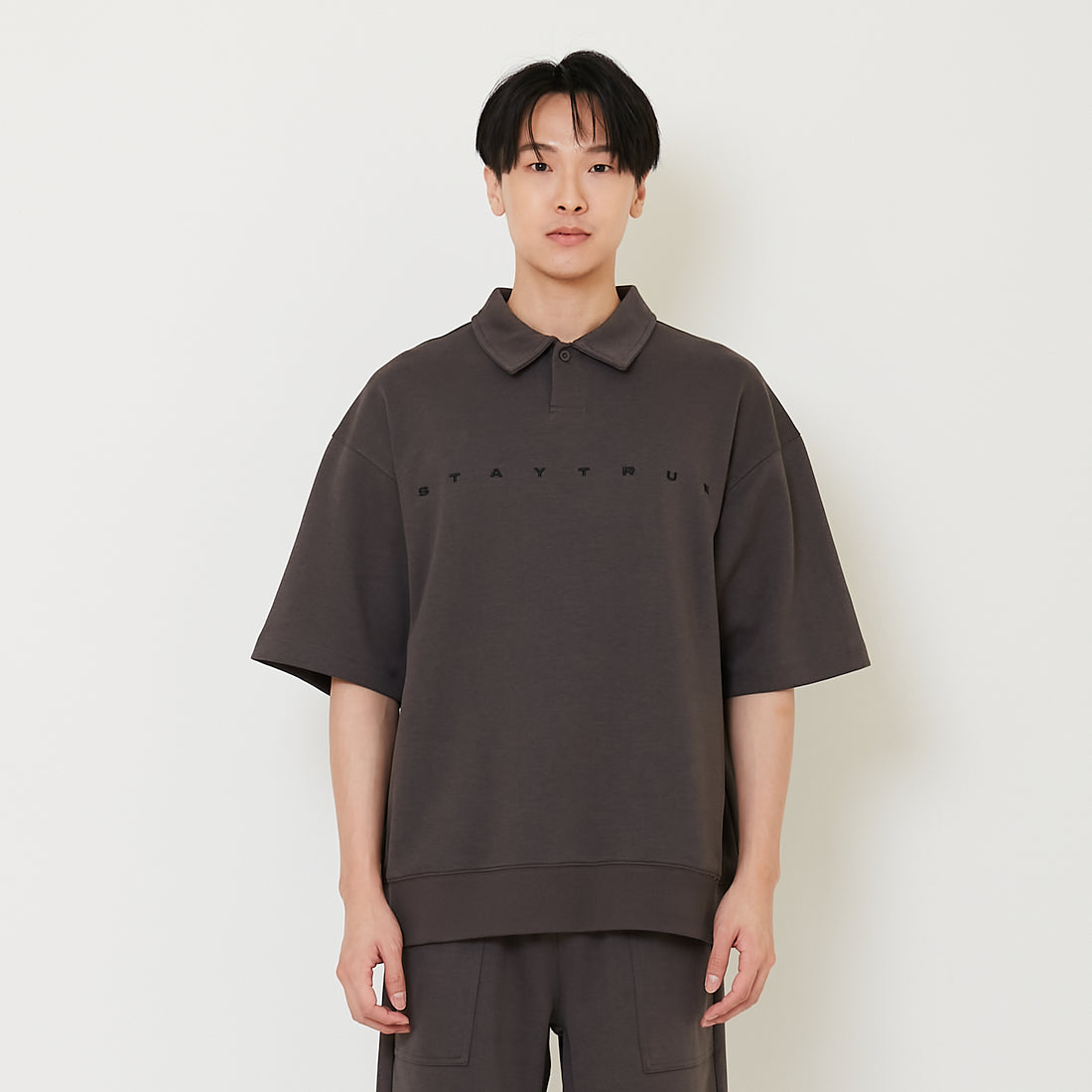 Men Oversized Polo Tee - Grey - SM2412258B