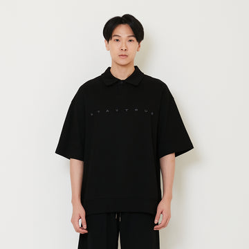 Men Oversized Polo Tee - Black - SM2412258C