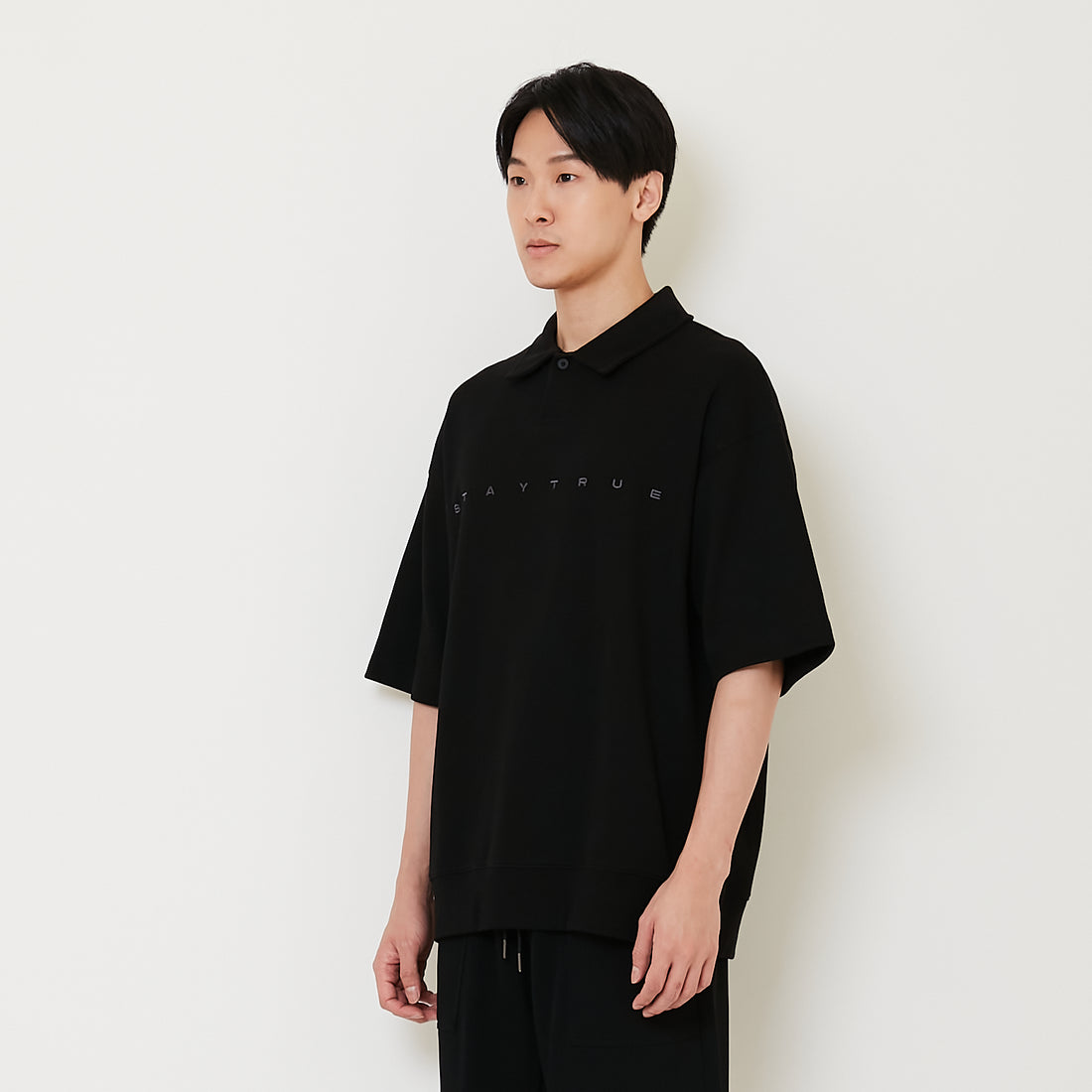 Men Oversized Polo Tee - Black - SM2412258C