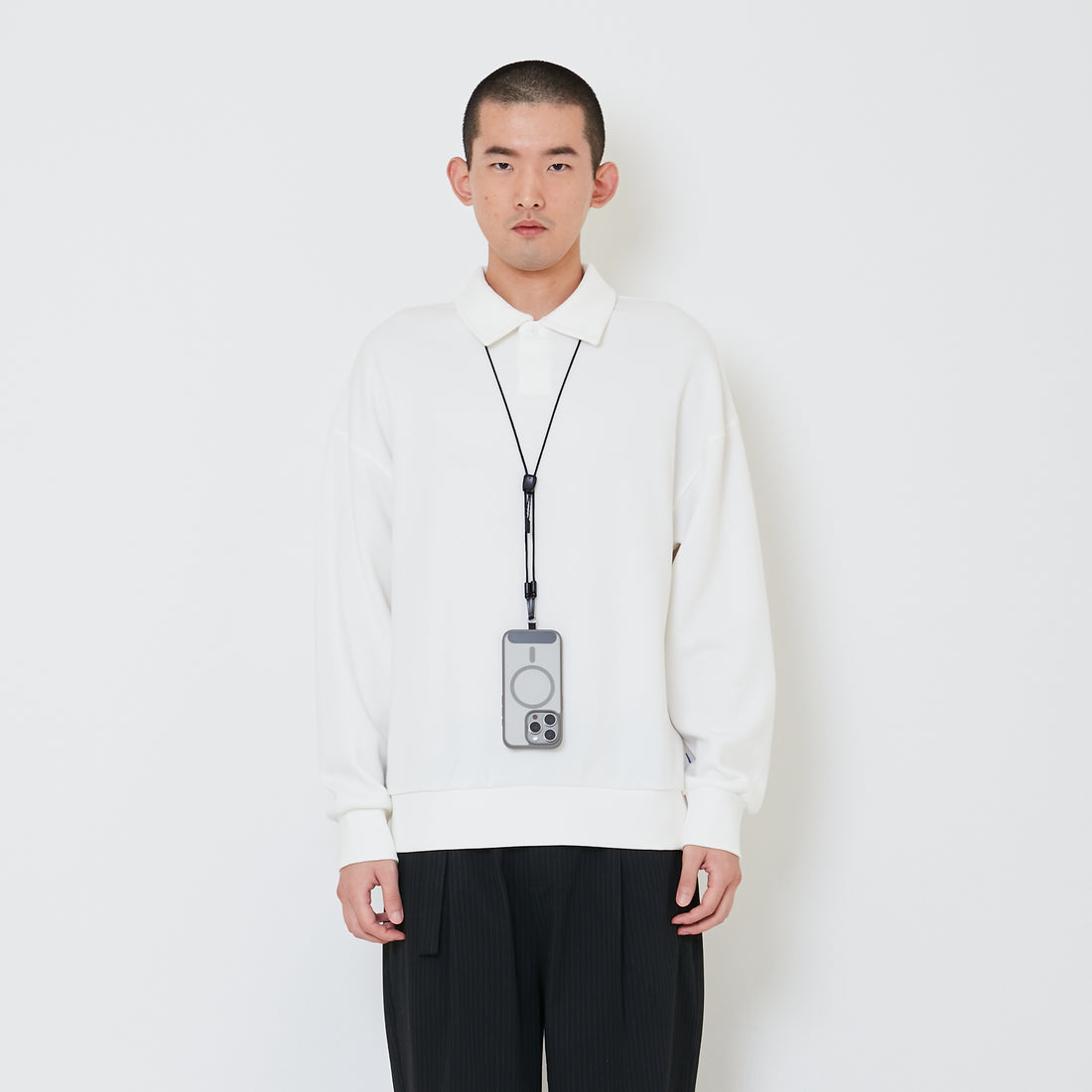 Men Oversized Polo Sweater - Off White - SM2412262A