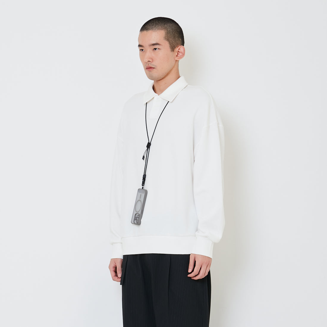 Men Oversized Polo Sweater - Off White - SM2412262A