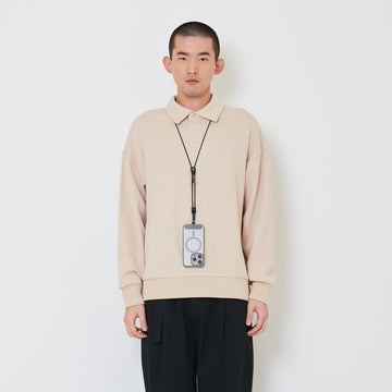 Men Oversized Polo Sweater - Beige - SM2412262B