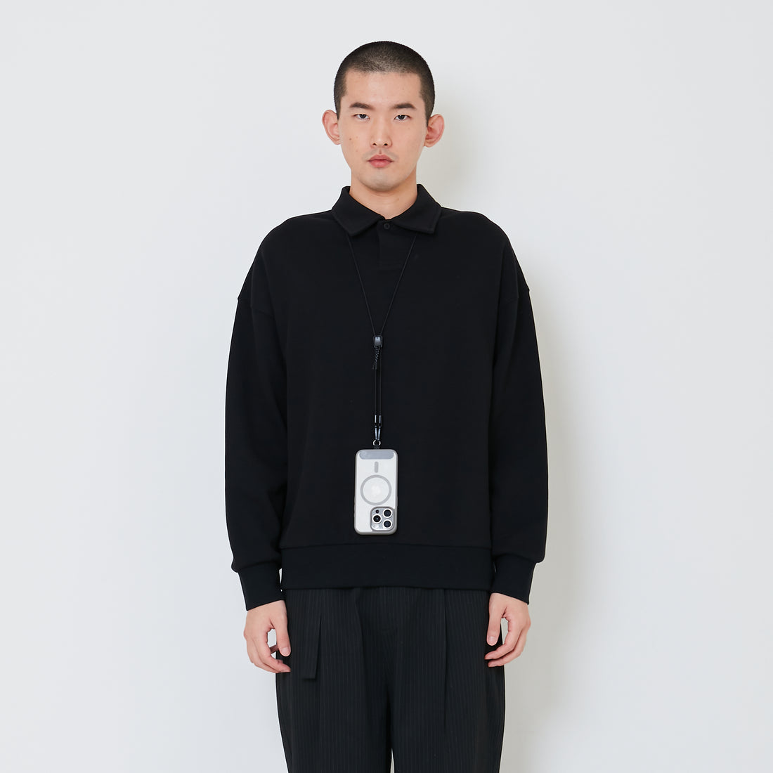 Men Oversized Polo Sweater - Black - SM2412262D