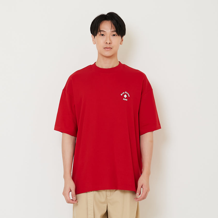 Men Printed Oversized Tee - Dark Red - SM2412268B