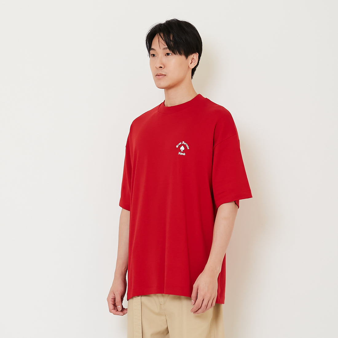 Men Printed Oversized Tee - Dark Red - SM2412268B