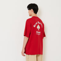 Men Printed Oversized Tee - Dark Red - SM2412268B