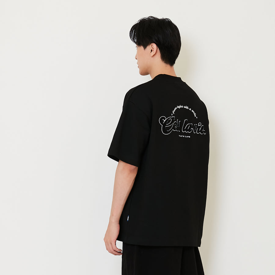 Men Embroidery Oversized Tee - Black - SM2412269D