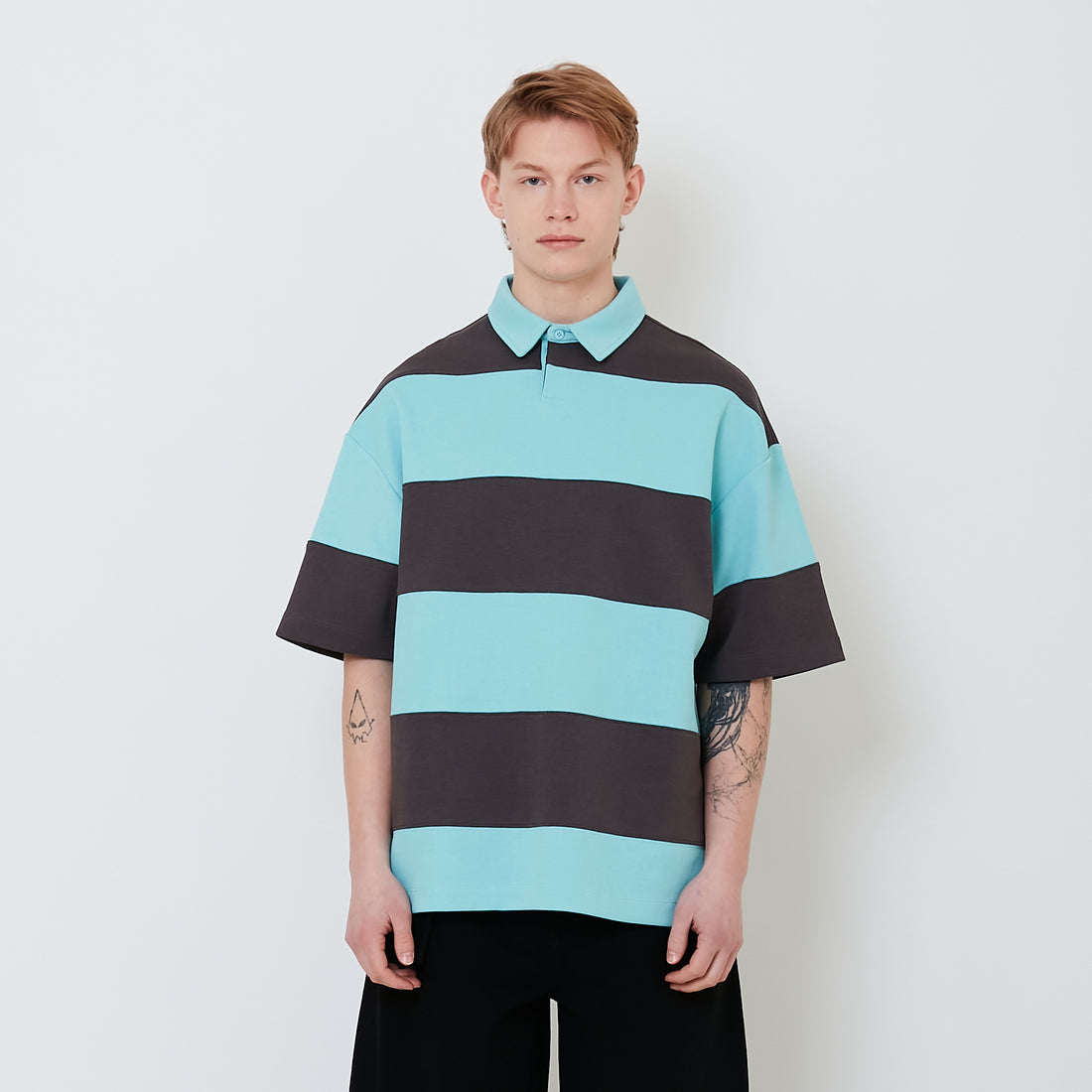 Men Oversized Colour Block Polo Tee - Turquoise - SM2501004B