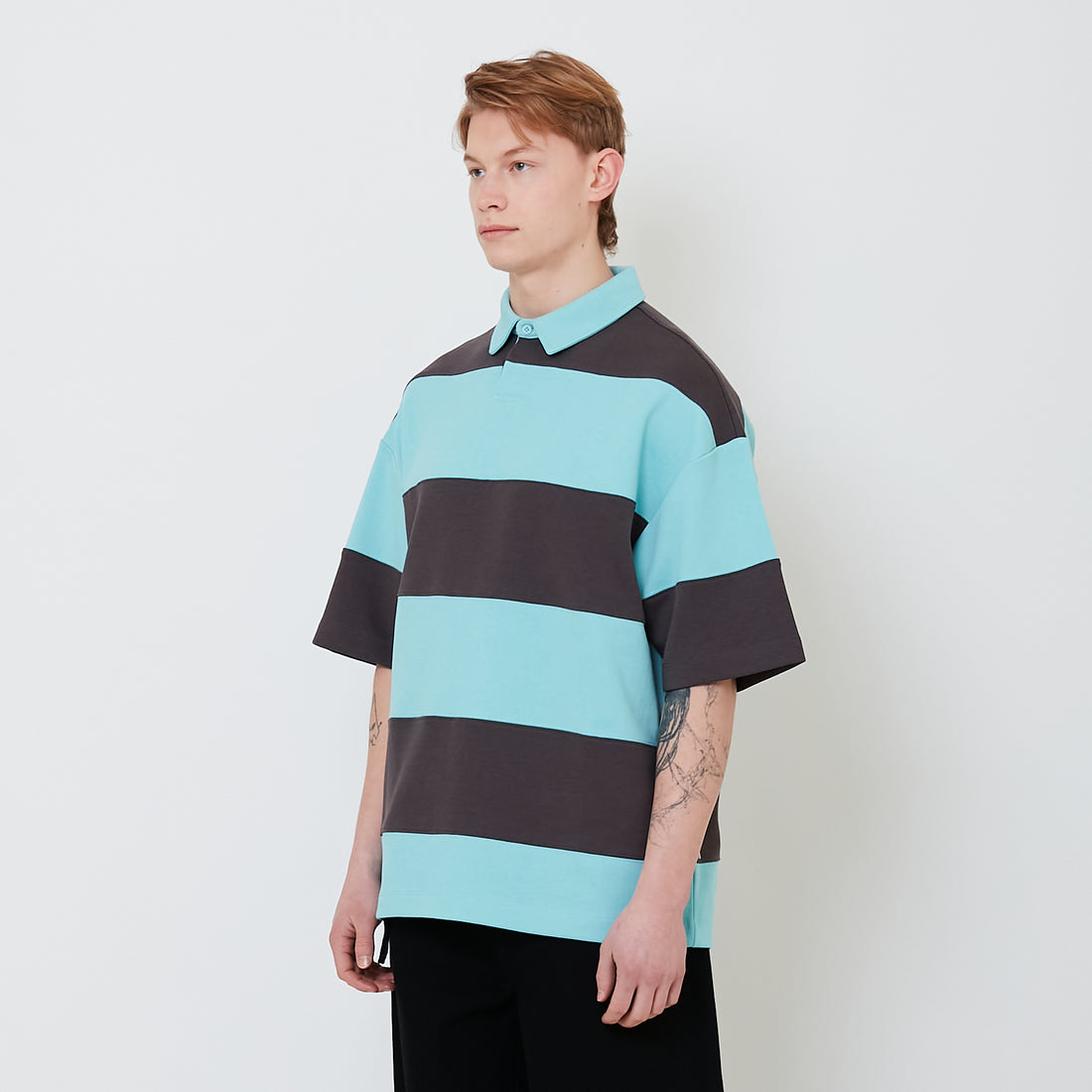 Men Oversized Colour Block Polo Tee - Turquoise - SM2501004B