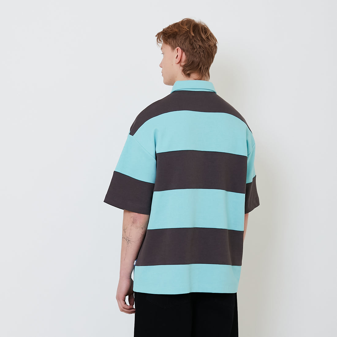 Men Oversized Colour Block Polo Tee - Turquoise - SM2501004B