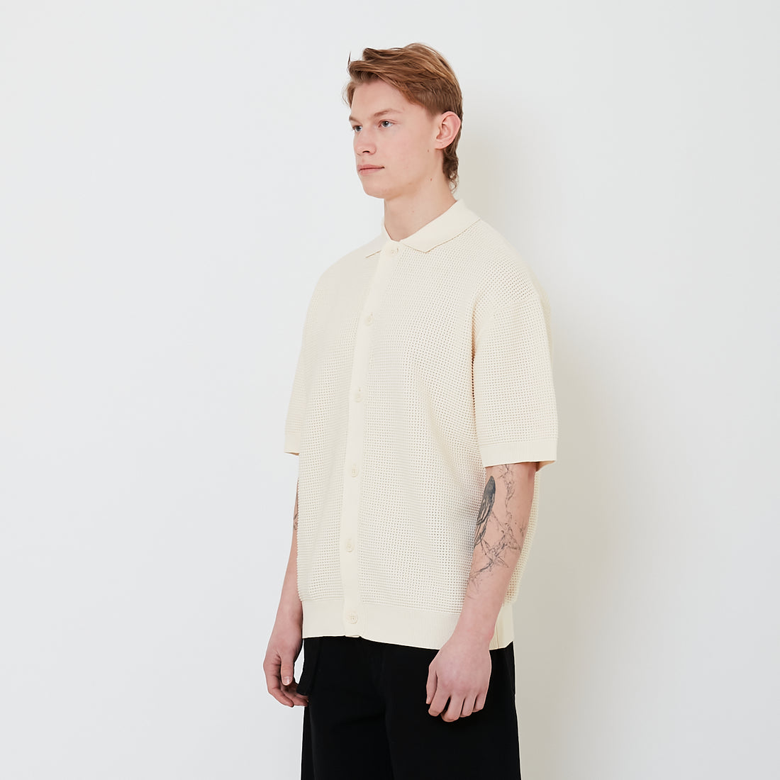 Men Oversized Polo Sweater - Cream - SM2501005A