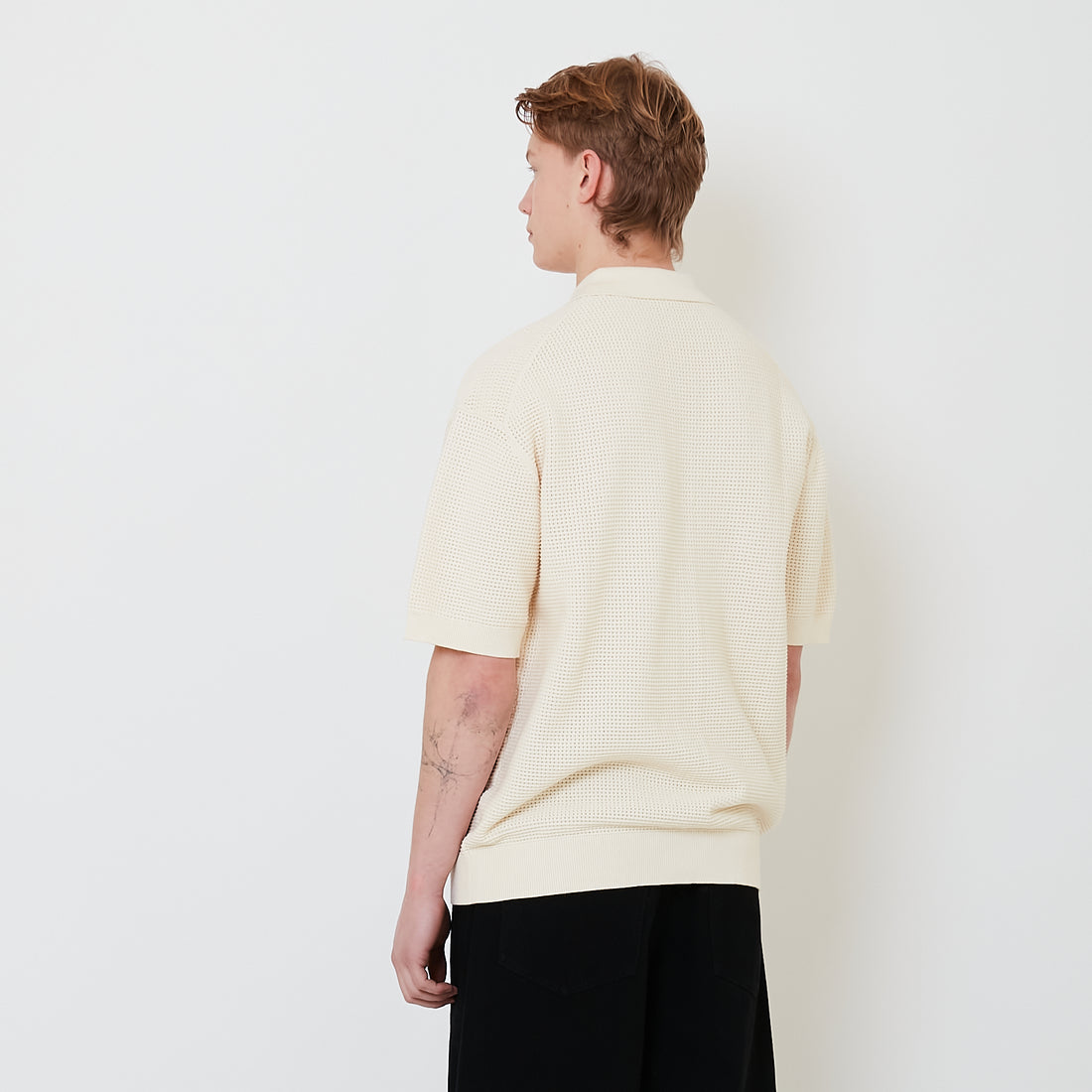 Men Oversized Polo Sweater - Cream - SM2501005A