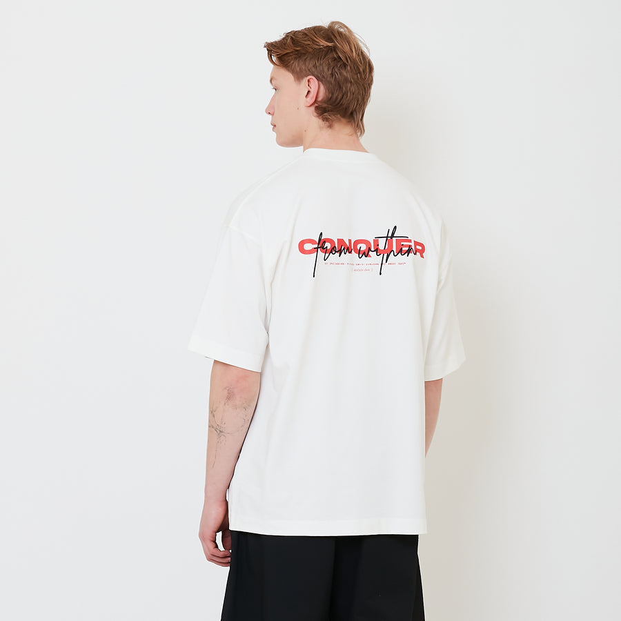 Men Printed Oversized Tee - Off White - SM2502030A