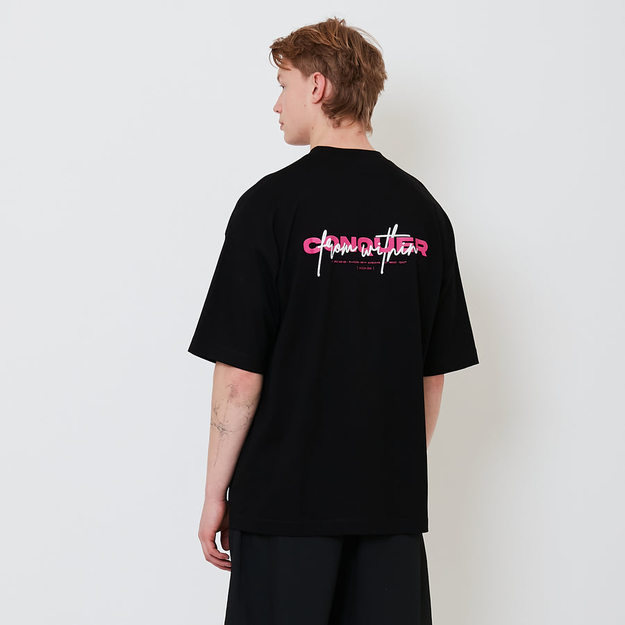 Men Printed Oversized Tee - Black - SM2502030D