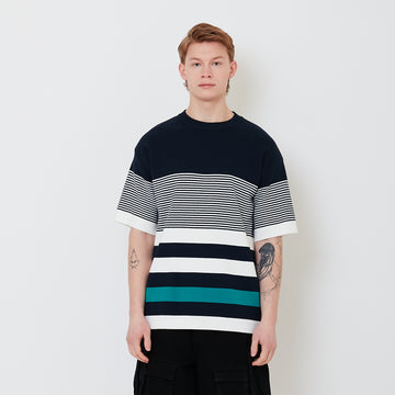 Men Oversized Stripe Sweater - Navy - SM2502035B