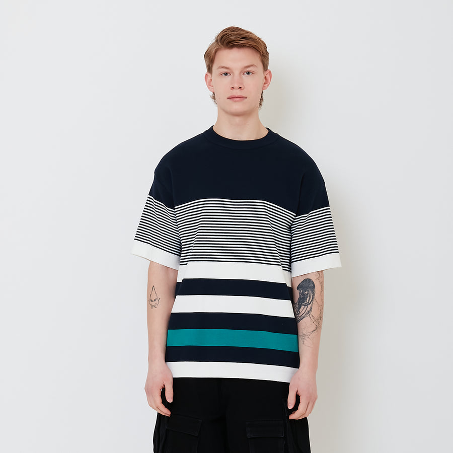 Men Oversized Stripe Sweater - Navy - SM2502035B