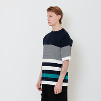 Men Oversized Stripe Sweater - Navy - SM2502035B