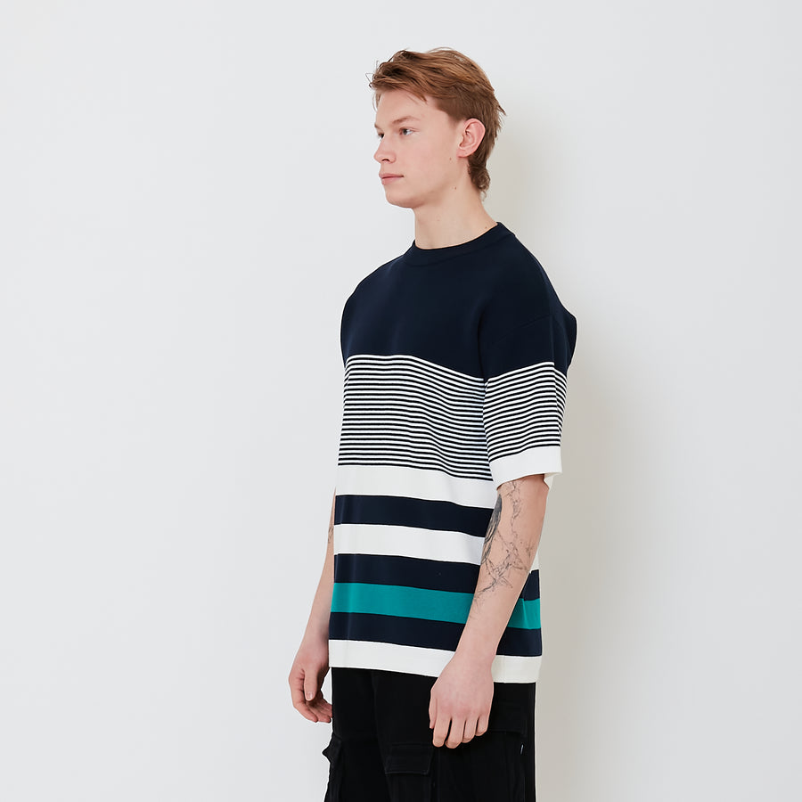 Men Oversized Stripe Sweater - Navy - SM2502035B