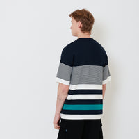 Men Oversized Stripe Sweater - Navy - SM2502035B