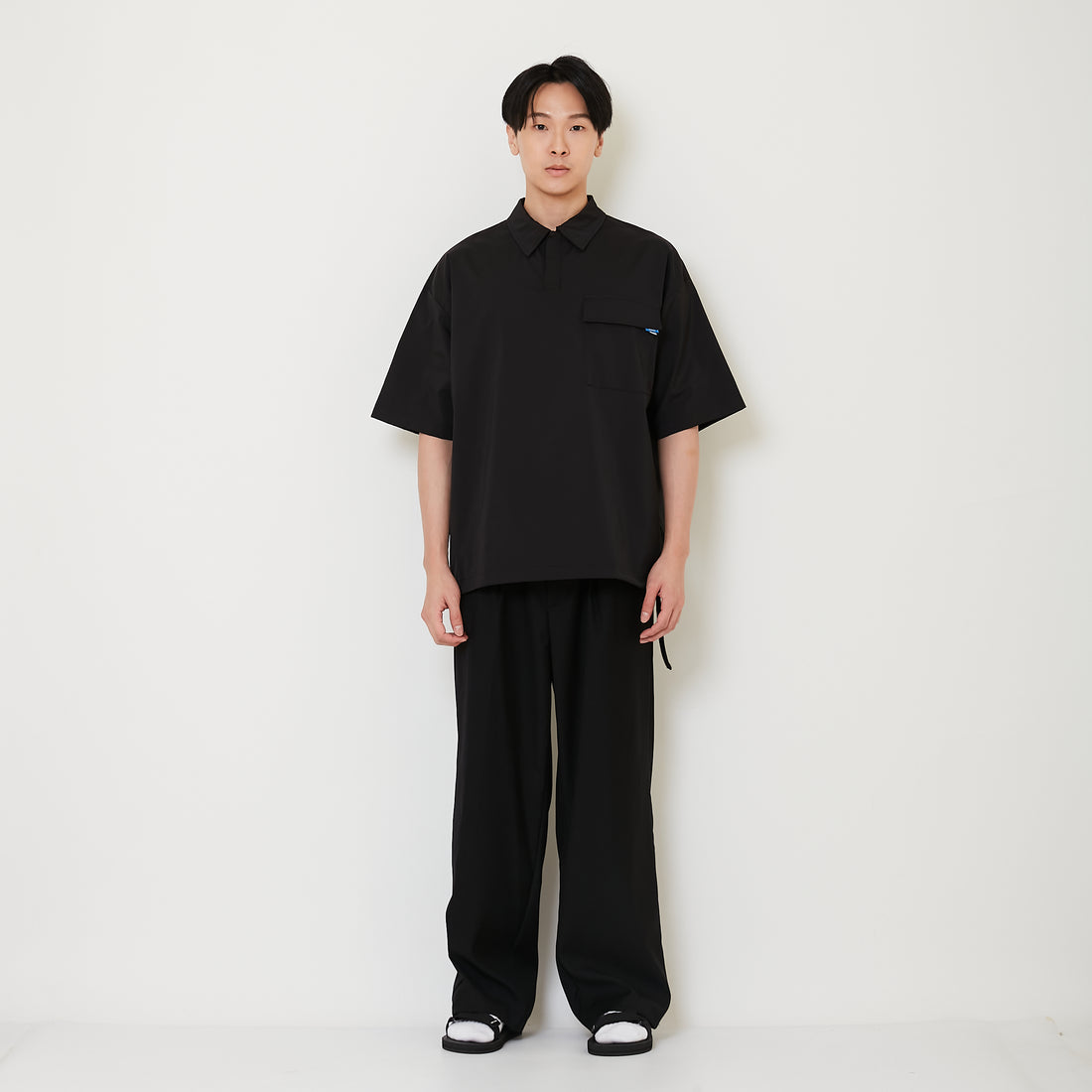 Men Barrel Leg Long Pants - Black - SM2502042B