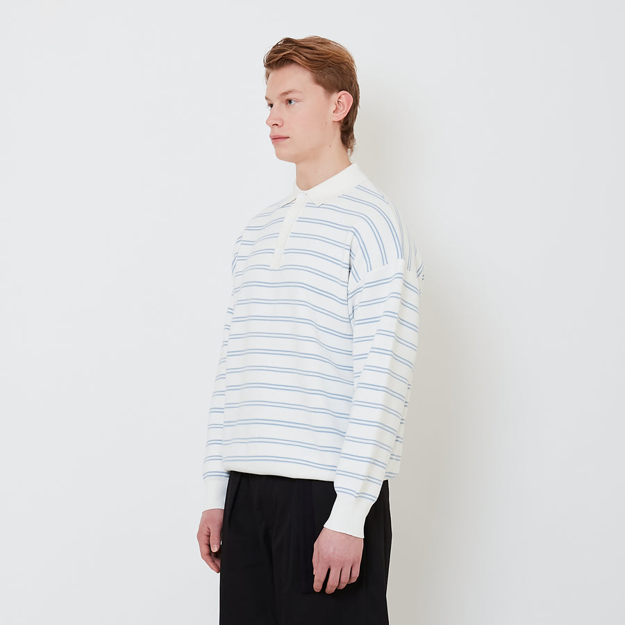 Men Oversized Polo Sweater - Light Blue - SM2503049A